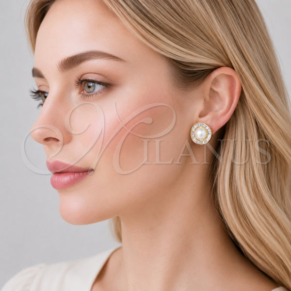 Gold Filled Ring — Stud Earring Cluster and Baguette Design with White — alternate product view — SKU 162568 | Oro Laminado anillo — Stud Earring Cluster and Baguette diseño with blanco — SKU 162568