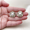 Oro Laminado Stud Earring, Gold Filled Style Cluster and Baguette Design, with White Cubic Zirconia and Ivory Pearl, Polished, Golden Finish, 02.436.0016