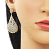Oro Laminado Dangle Earring, Gold Filled Style Teardrop and Baguette Design, with White Cubic Zirconia, Polished, Golden Finish, 02.436.0017