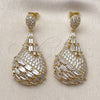 Oro Laminado Dangle Earring, Gold Filled Style Teardrop and Baguette Design, with White Cubic Zirconia, Polished, Golden Finish, 02.436.0017