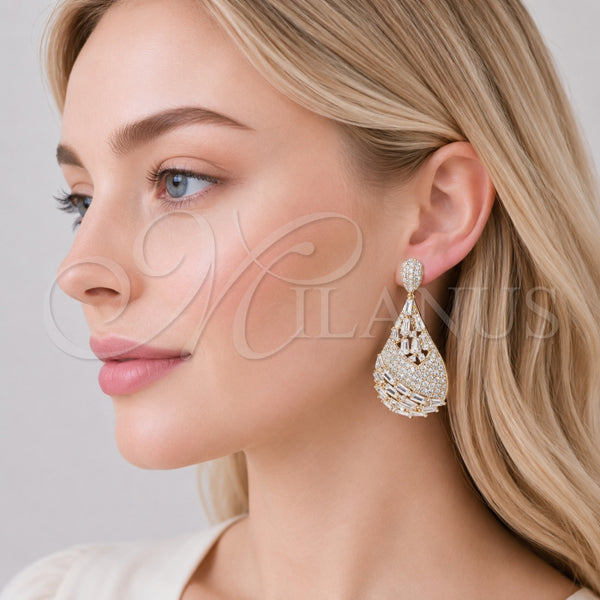 Gold Filled Ring — Dangle Earring Teardrop and Baguette Design with White — alternate product view — SKU 162569 | Oro Laminado anillo — Dangle Earring Teardrop and Baguette diseño with blanco — SKU 162569