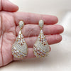 Oro Laminado Dangle Earring, Gold Filled Style Teardrop and Baguette Design, with White Cubic Zirconia, Polished, Golden Finish, 02.436.0017