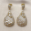 Oro Laminado Dangle Earring, Gold Filled Style Teardrop and Baguette Design, with White Cubic Zirconia, Polished, Golden Finish, 02.436.0017