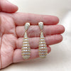 Oro Laminado Dangle Earring, Gold Filled Style Teardrop and Baguette Design, with White Cubic Zirconia, Polished, Golden Finish, 02.436.0018