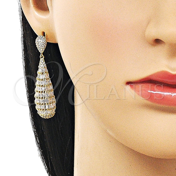 Gold Filled Ring — Dangle Earring Teardrop and Baguette Design with White — alternate product view — SKU 162570 | Oro Laminado anillo — Dangle Earring Teardrop and Baguette diseño with blanco — SKU 162570
