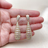 Oro Laminado Dangle Earring, Gold Filled Style Teardrop and Baguette Design, with White Cubic Zirconia, Polished, Golden Finish, 02.436.0018
