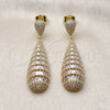 Oro Laminado Dangle Earring, Gold Filled Style Teardrop and Baguette Design, with White Cubic Zirconia, Polished, Golden Finish, 02.436.0018