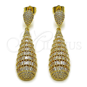 Gold Filled Ring — Dangle Earring Teardrop and Baguette Design with White — main product view — SKU 162570 | Oro Laminado anillo — Dangle Earring Teardrop and Baguette diseño with blanco — SKU 162570