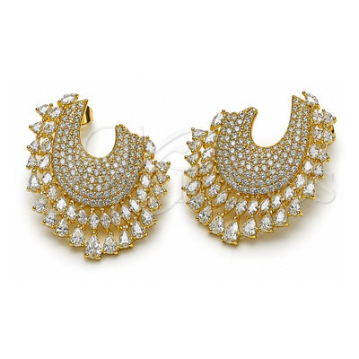 Oro Laminado Stud Earring, Gold Filled Style Teardrop Design, with White Cubic Zirconia, Polished, Golden Finish, 02.436.0019