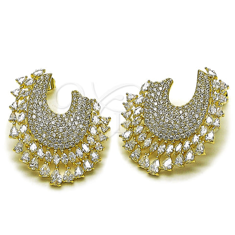 Oro Laminado Stud Earring, Gold Filled Style Teardrop Design, with White Cubic Zirconia, Polished, Golden Finish, 02.436.0019