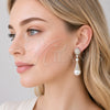 Oro Laminado Dangle Earring, Gold Filled Style Teardrop and Heart Design, with White Cubic Zirconia and Ivory Pearl, Polished, Golden Finish, 02.436.0020