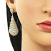 Oro Laminado Dangle Earring, Gold Filled Style Teardrop and Baguette Design, with White Cubic Zirconia, Polished, Golden Finish, 02.436.0021