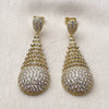Oro Laminado Dangle Earring, Gold Filled Style Teardrop and Baguette Design, with White Cubic Zirconia, Polished, Golden Finish, 02.436.0021