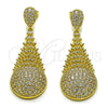 Oro Laminado Dangle Earring, Gold Filled Style Teardrop and Baguette Design, with White Cubic Zirconia, Polished, Golden Finish, 02.436.0021