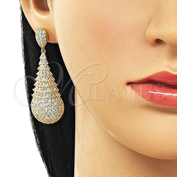 Gold Filled Ring — Dangle Earring Teardrop and Baguette Design with White — alternate product view — SKU 162573 | Oro Laminado anillo — Dangle Earring Teardrop and Baguette diseño with blanco — SKU 162573