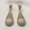 Oro Laminado Dangle Earring, Gold Filled Style Teardrop and Baguette Design, with White Cubic Zirconia, Polished, Golden Finish, 02.436.0021