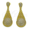 Oro Laminado Dangle Earring, Gold Filled Style Teardrop and Baguette Design, with White Cubic Zirconia, Polished, Golden Finish, 02.436.0021