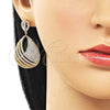 Oro Laminado Dangle Earring, Gold Filled Style Teardrop Design, with White Cubic Zirconia, Polished, Golden Finish, 02.436.0022