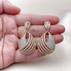 Oro Laminado Dangle Earring, Gold Filled Style Teardrop Design, with White Cubic Zirconia, Polished, Golden Finish, 02.436.0022