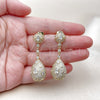 Oro Laminado Long Earring, Gold Filled Style Teardrop Design, with White Cubic Zirconia, Polished, Golden Finish, 02.436.0023