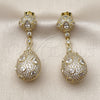 Oro Laminado Long Earring, Gold Filled Style Teardrop Design, with White Cubic Zirconia, Polished, Golden Finish, 02.436.0023
