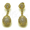 Oro Laminado Long Earring, Gold Filled Style Teardrop Design, with White Cubic Zirconia, Polished, Golden Finish, 02.436.0023