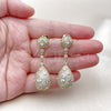 Oro Laminado Long Earring, Gold Filled Style Teardrop Design, with White Cubic Zirconia, Polished, Golden Finish, 02.436.0023