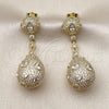 Oro Laminado Long Earring, Gold Filled Style Teardrop Design, with White Cubic Zirconia, Polished, Golden Finish, 02.436.0023