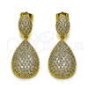 Oro Laminado Dangle Earring, Gold Filled Style Teardrop Design, with White Cubic Zirconia, Polished, Golden Finish, 02.436.0024