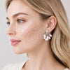 Oro Laminado Stud Earring, Gold Filled Style Flower Design, with Ivory Pearl and White Micro Pave, Polished, Golden Finish, 02.436.0025