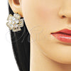 Oro Laminado Stud Earring, Gold Filled Style Flower and Baguette Design, with White Cubic Zirconia, Polished, Golden Finish, 02.436.0026