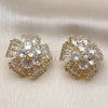Oro Laminado Stud Earring, Gold Filled Style Flower and Baguette Design, with White Cubic Zirconia, Polished, Golden Finish, 02.436.0026