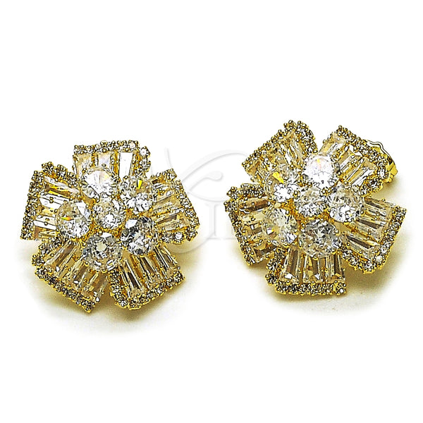 Gold Filled Ring — Stud Earring Flower and Baguette Design with White — main product view — SKU 162578 | Oro Laminado anillo — Stud Earring flor and Baguette diseño with blanco — SKU 162578