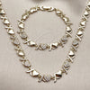 Oro Laminado Necklace and Bracelet, Gold Filled Style Hugs and Kisses and Heart Design, with White Cubic Zirconia, Polished, Golden Finish, 06.266.0002.18