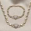 Oro Laminado Necklace and Bracelet, Gold Filled Style Heart and Hugs and Kisses Design, with White Cubic Zirconia, Polished, Golden Finish, 06.266.0003.18