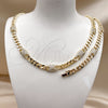 Oro Laminado Necklace and Bracelet, Gold Filled Style Miami Cuban Design, with White Cubic Zirconia, Polished, Golden Finish, 06.266.0004.18