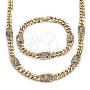 Gold Filled Bracelet — Necklace and Bracelet Miami Cuban Design with White — main product view — SKU 162582 | Oro Laminado brazalete — Necklace and Bracelet Miami Cuban diseño with blanco — SKU 162582