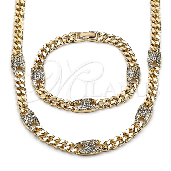 Gold Filled Bracelet — Necklace and Bracelet Miami Cuban Design with White — main product view — SKU 162582 | Oro Laminado brazalete — Necklace and Bracelet Miami Cuban diseño with blanco — SKU 162582