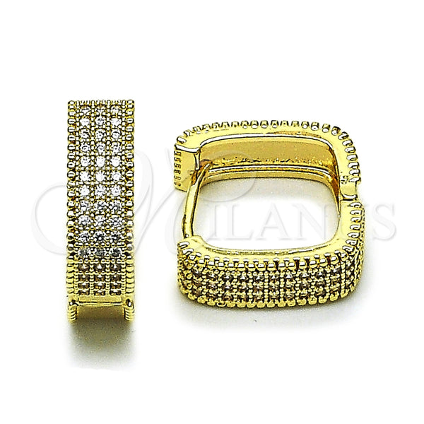 Oro Laminado Huggie Hoop, Gold Filled Style with White Cubic Zirconia, Polished, Golden Finish, 02.266.0050.20