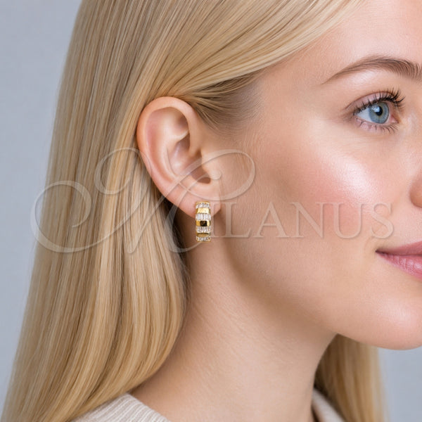 Gold Filled Hoop Earrings — Huggie Hoop Baguette Design with White Cubic Zirconia — alternate product view — SKU 162585 | Oro Laminado aretes de aro — Huggie Hoop Baguette diseño with blanco Cubic Zirconia — SKU 162585