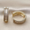 Oro Laminado Huggie Hoop, Gold Filled Style Baguette and Cluster Design, with White Cubic Zirconia, Polished, Golden Finish, 02.266.0052.25