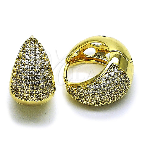 Oro Laminado Huggie Hoop, Gold Filled Style Teardrop Design, with White Cubic Zirconia, Polished, Golden Finish, 02.266.0053.25