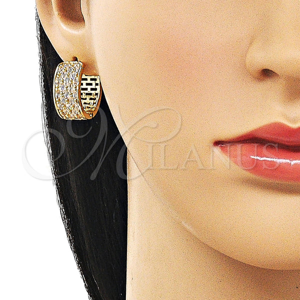 Gold Filled Hoop Earrings — Huggie Hoop Baguette Design with White Cubic Zirconia — alternate product view — SKU 162588 | Oro Laminado aretes de aro — Huggie Hoop Baguette diseño with blanco Cubic Zirconia — SKU 162588