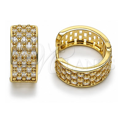 Oro Laminado Huggie Hoop, Gold Filled Style Baguette Design, with White Cubic Zirconia, Diamond Cutting Finish, Golden Finish, 02.266.0054.20
