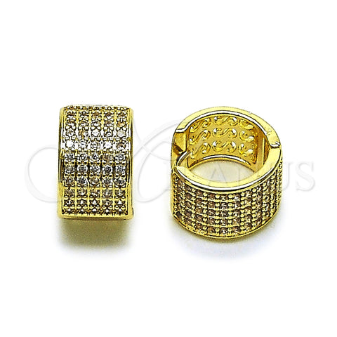 Oro Laminado Huggie Hoop, Gold Filled Style with White Cubic Zirconia, Polished, Golden Finish, 02.266.0055.15