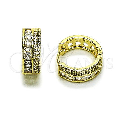 Oro Laminado Huggie Hoop, Gold Filled Style Heart Design, with White Cubic Zirconia and White Micro Pave, Polished, Golden Finish, 02.266.0058.18