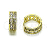 Oro Laminado Huggie Hoop, Gold Filled Style Heart Design, with White Cubic Zirconia and White Micro Pave, Polished, Golden Finish, 02.266.0058.18