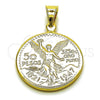 Oro Laminado Religious Pendant, Gold Filled Style Coin and Centenario Coin Design, Polished, Golden Finish, 05.213.0191