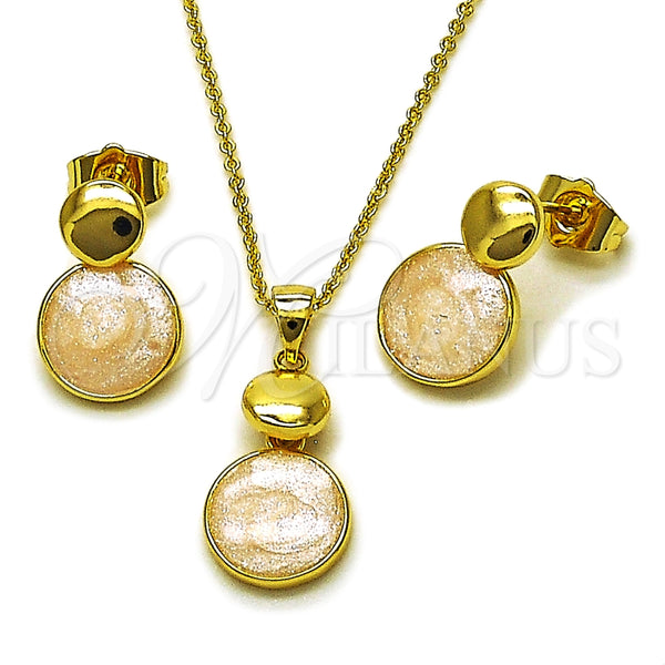 Oro Laminado Earring and Pendant Adult Set, Gold Filled Style White Enamel Finish, Golden Finish, 10.156.0547