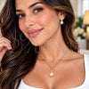 Oro Laminado Earring and Pendant Adult Set, Gold Filled Style Ball Design, with Ivory Pearl and White Micro Pave, Diamond Cutting Finish, Golden Finish, 10.156.0549